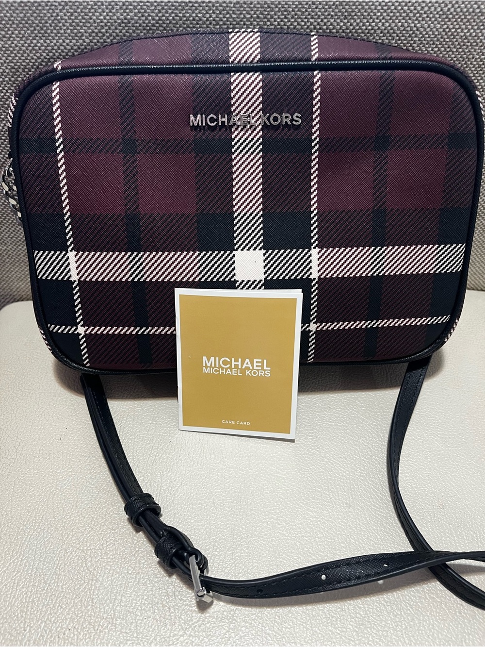 Michael Kors Jet Set Maroon Plaid Crossbody Bag - Picture 2 of 7